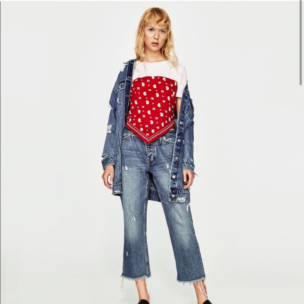 Zara TRF Bandana T-Shirt. Red & White. Size Medium
